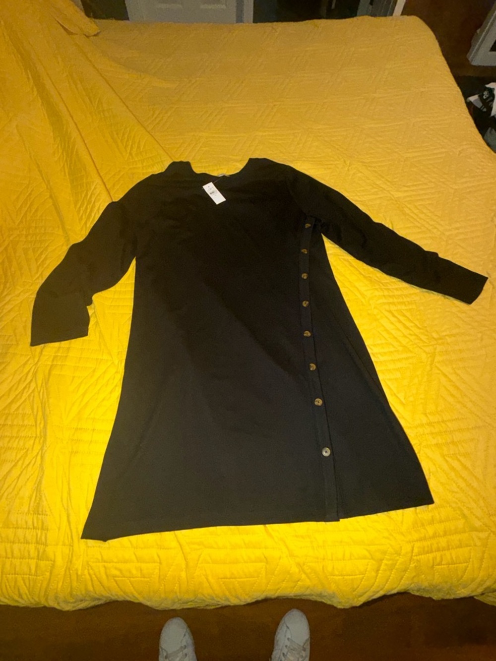 LOFT Black Long Sleeve Button-Front Dress